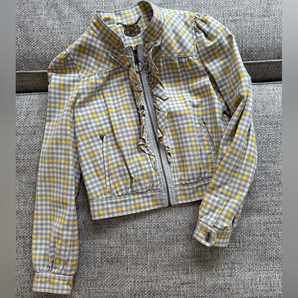 Anthropologie Women’s Cropped Bomber Jacket in Gray/Yellow - 8